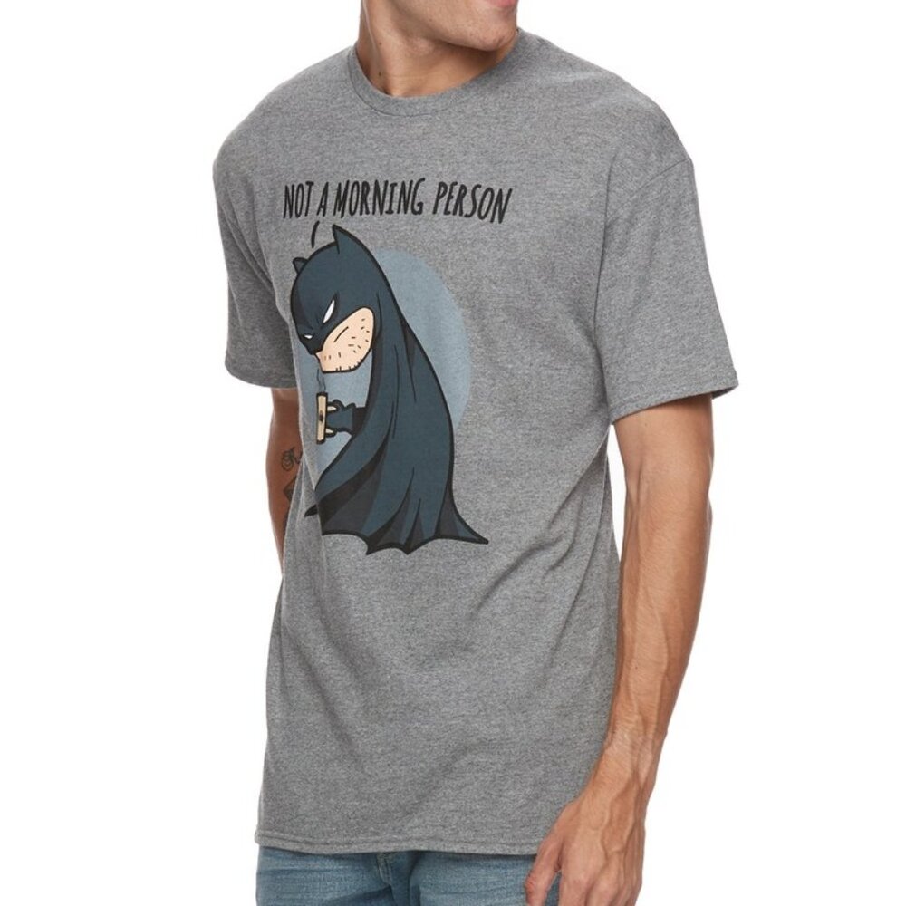 New! Batman Not a Morning Person Humor T-Shirt DC Comics Superhero Men's S